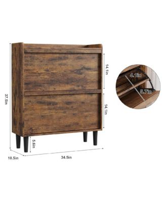 Shoe Cabinet with 2 Flip Drawers, Wooden Shoe Organizer with Adjustable Shelf, Shoe Storage for Entryway,Rustic Brown