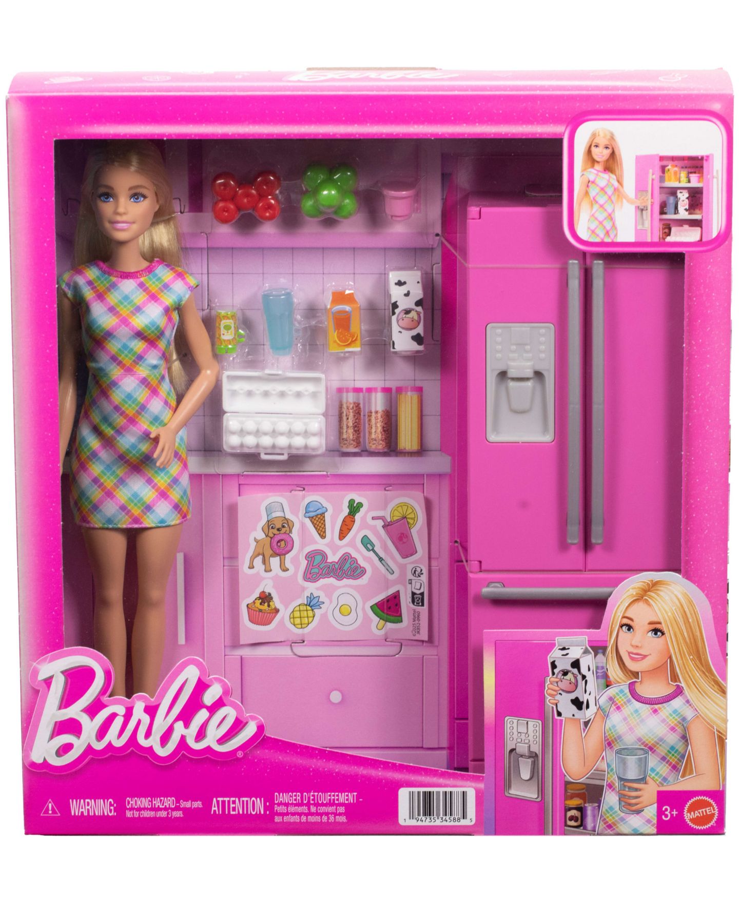 Детский игровой набор Barbie Kitchen Playset with Refrigerator and Working Doors, Ages 3+ — фото 4