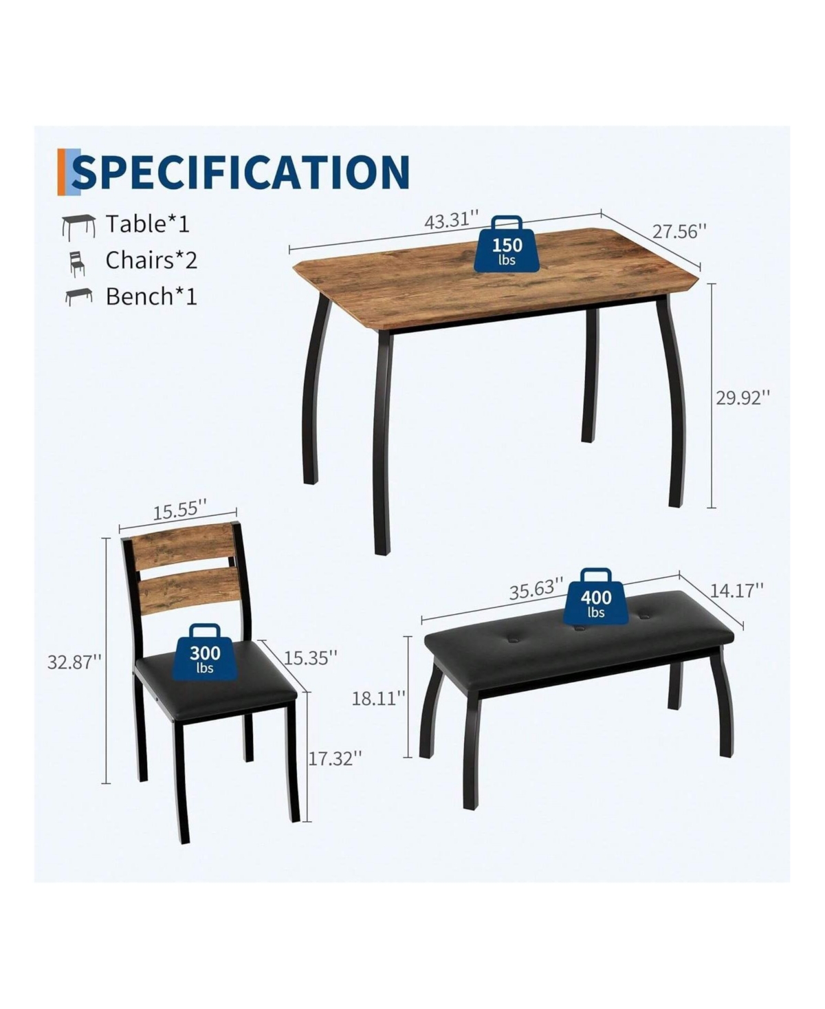 Gaomon Kitchen Table Home Dining Table Set For 4 Wooden Kitchen Table for Dining Room, Home Office