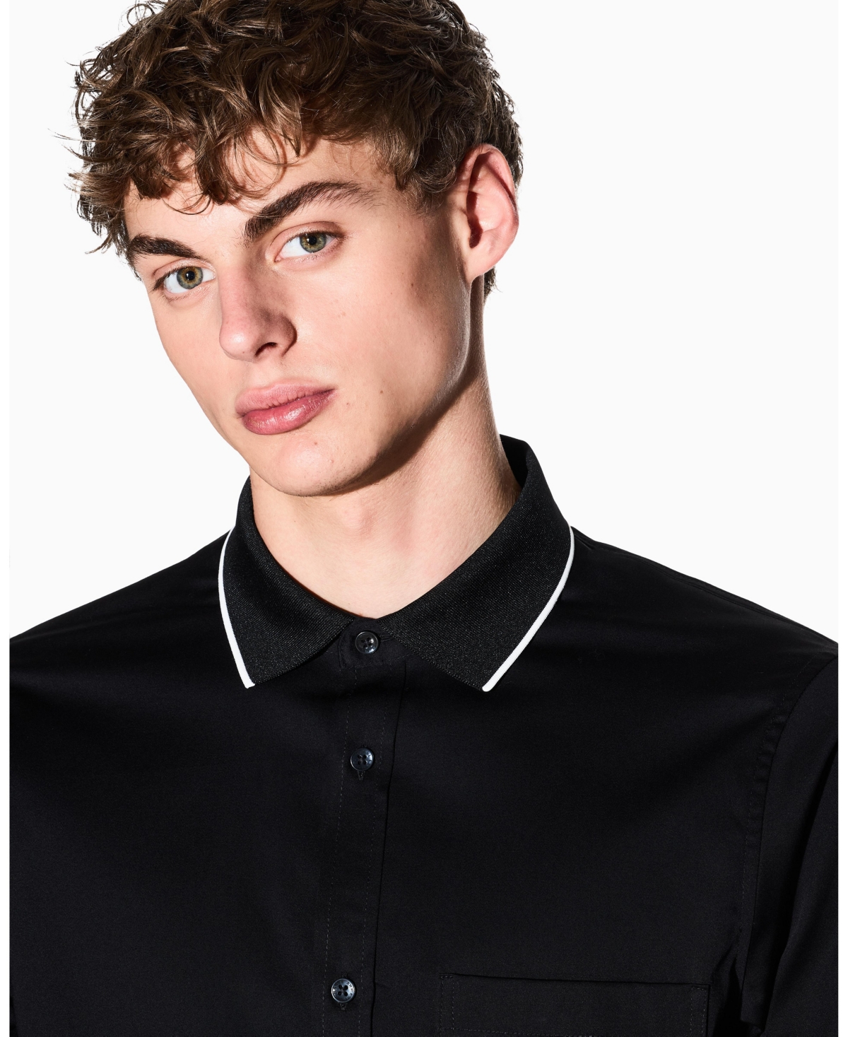 A|X Armani Exchange Men's Long Sleeve Rib Collar with Tipping Shirt