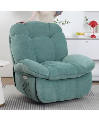 Oversized Swivel Power Recliner Chair, Modern Massage Rocker Recliner Chairs with Heated, USB-C Ports and Side Pocket