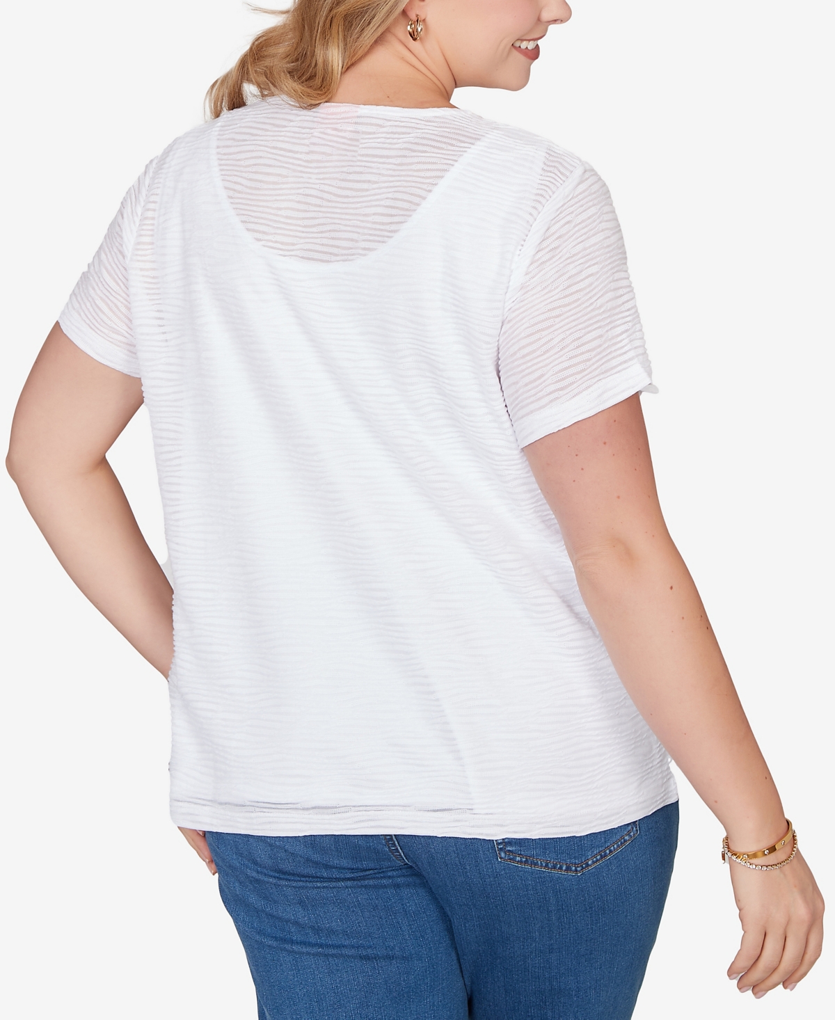 Hearts Of Palm Plus Solid Wavy Stripe Short Sleeve Top