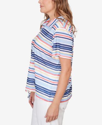 Plus Size Printed Short Sleeve Polo Blouson Top