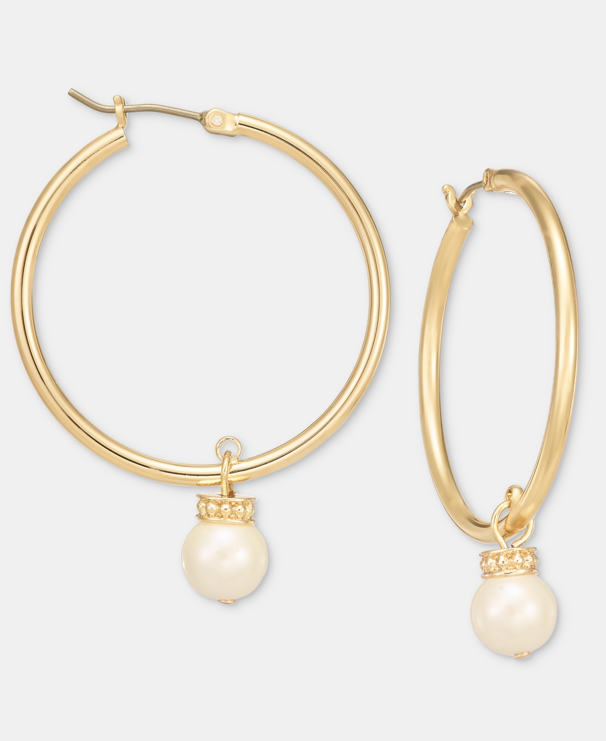 Lauren Ralph Lauren Gold-Tone Glass Pearl Drop Hoop Earrings