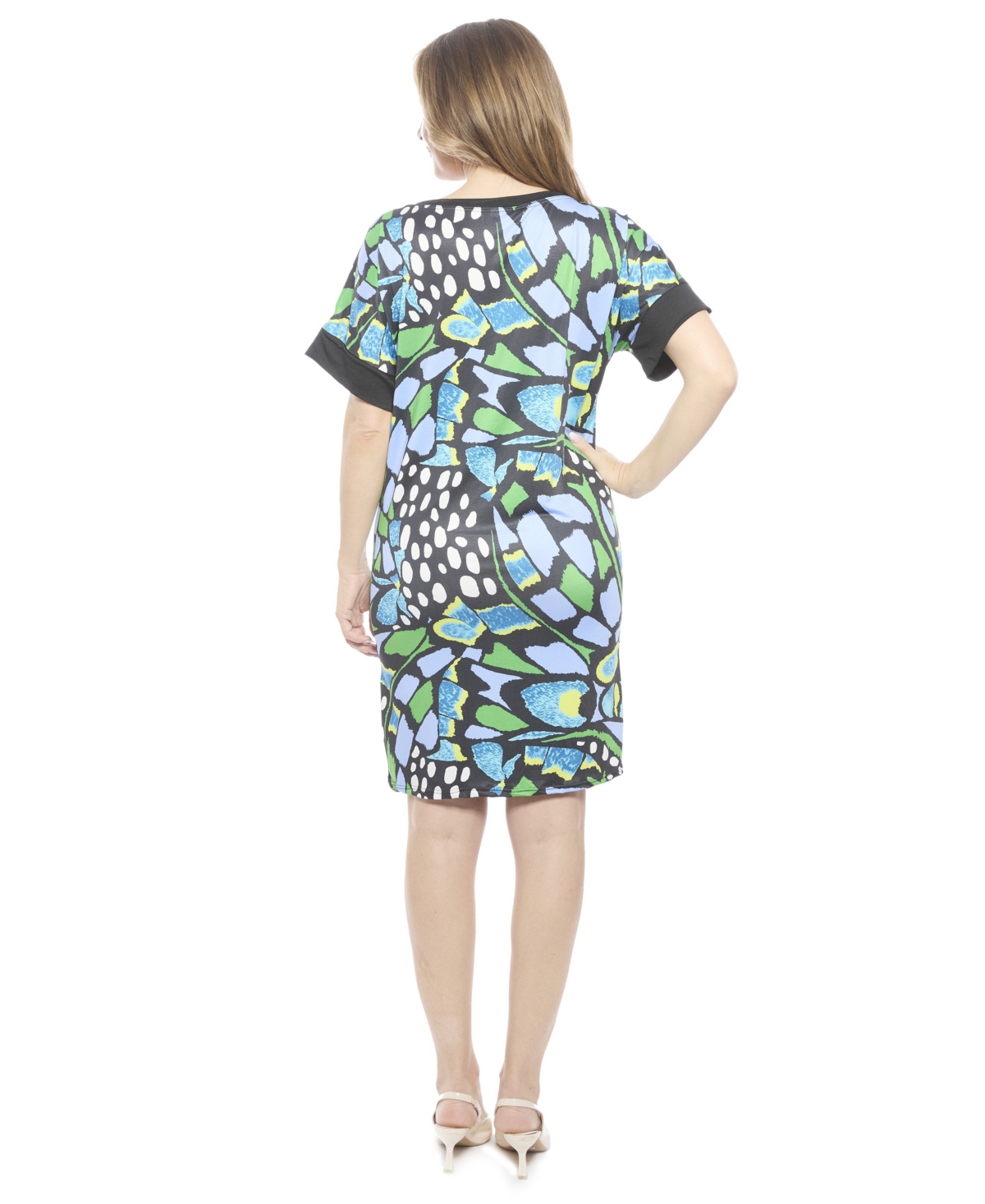 24seven Comfort Apparel Women's Butterfly Short Sleeve Knee Length T-Shirt Dress