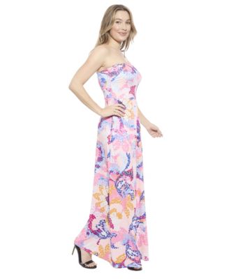 Women's Abstract A-Line Strapless Pocket Maxi Dress