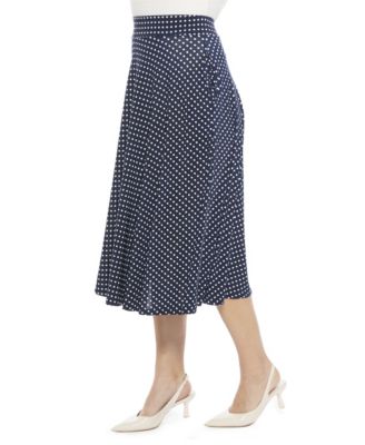 Women's Polka Dot Elastic Waist Pocket A-Line Midi Skirt
