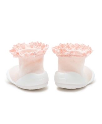 Baby Girls First Walk Sock Shoes Lace Trim Pink