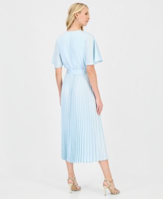Women's Pleated Flutter-Sleeve Dress
