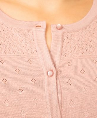 Plus Size Diamond Pointelle Elbow-Sleeve Cardigan