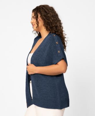 Plus Size Button Shoulder Flyaway Open Front Cardigan