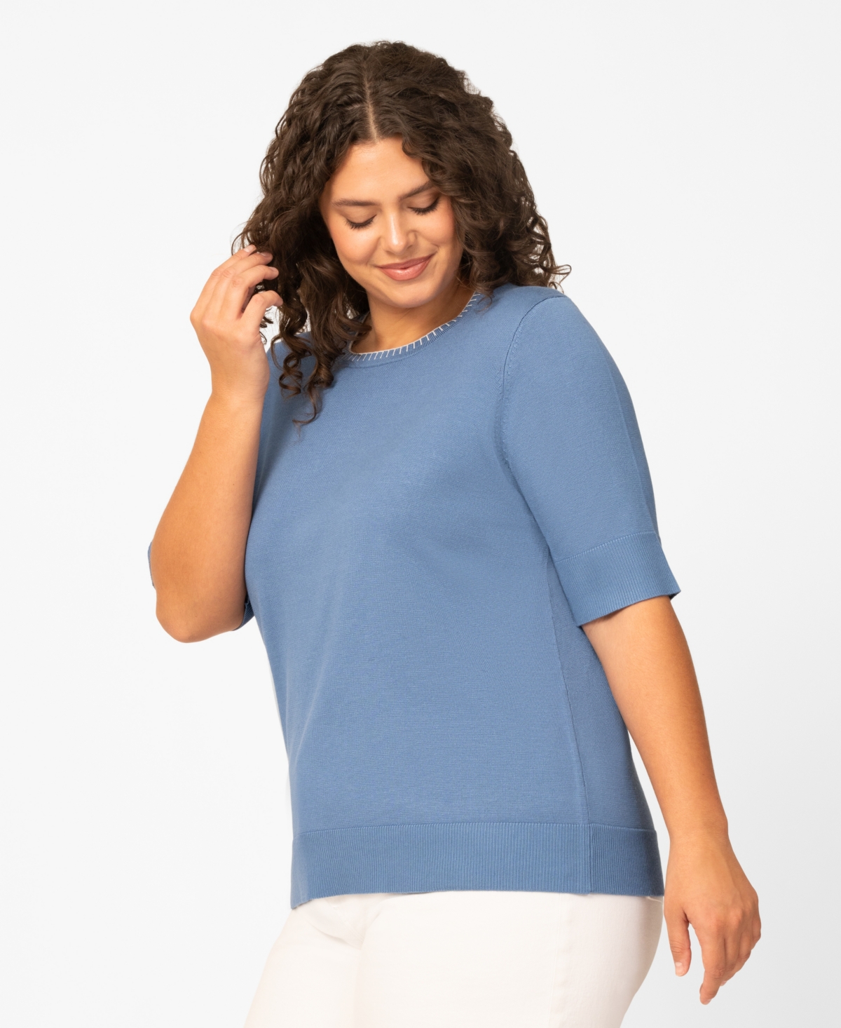 Melissa Paige Plus Size Whip Stitch Elbow-Sleeve Knit Sweater, Macy's Exclusive