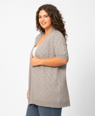 Plus Size Floral Texture Flyaway Open Front Cardigan
