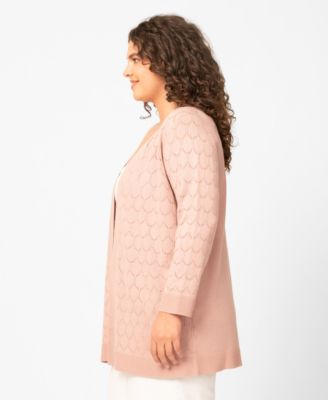 Plus Size Geometric Stitch Flyaway Open Front Cardigan