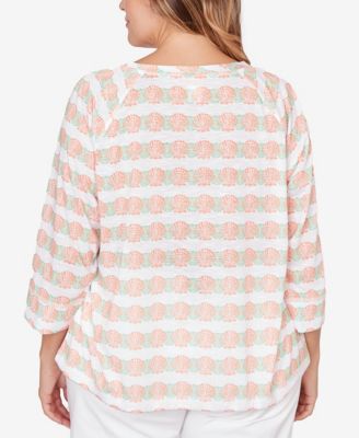 Plus Size Printed 3/4 Sleeve Blouson Top
