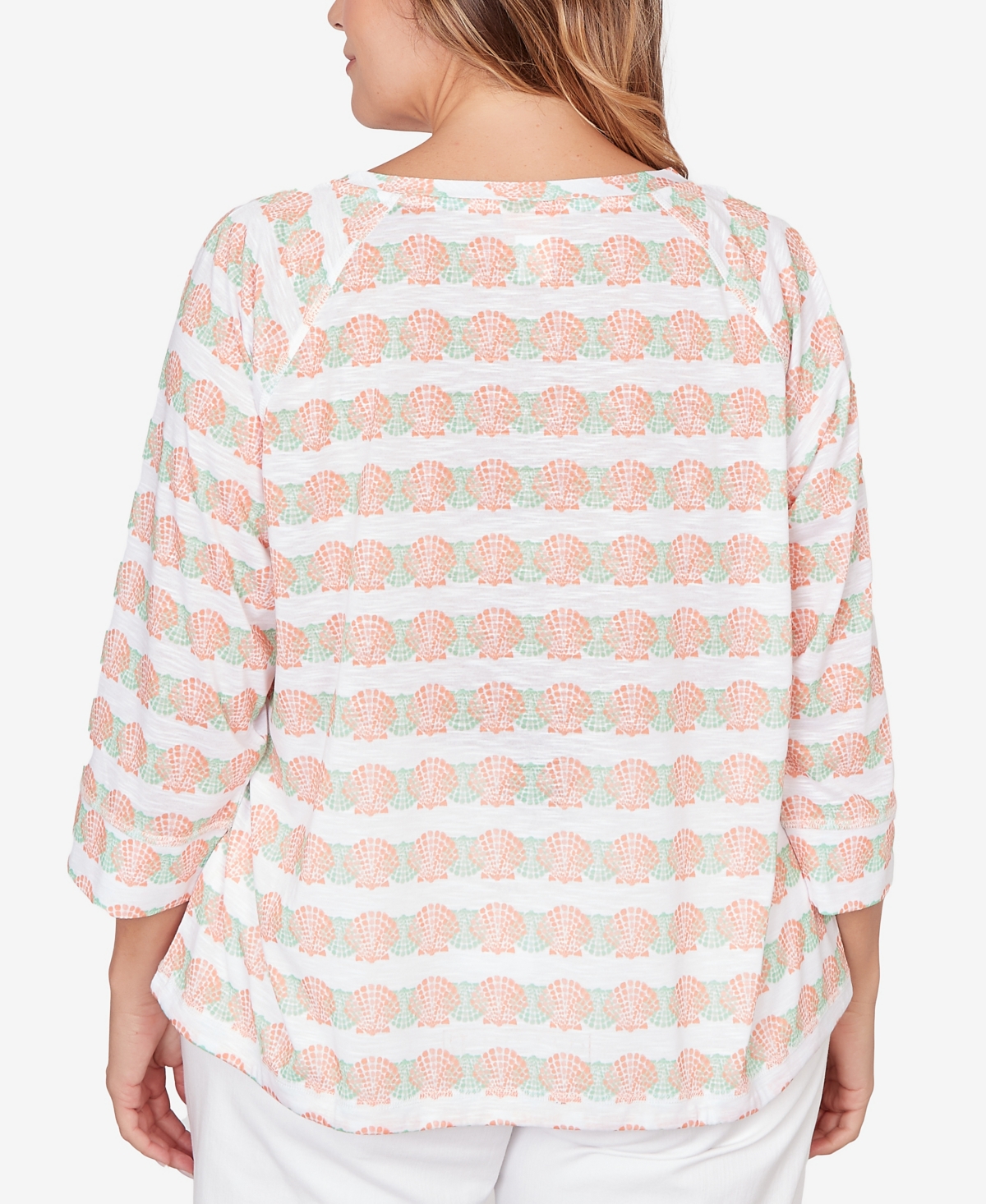 Hearts Of Palm Plus Printed 3/4 Sleeve Blouson Top