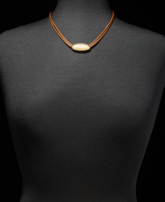 Gold-Tone Leather Pendant Necklace