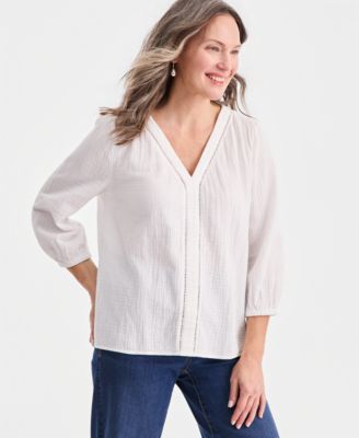 Women's Cotton Gauze V-Neck Blouse