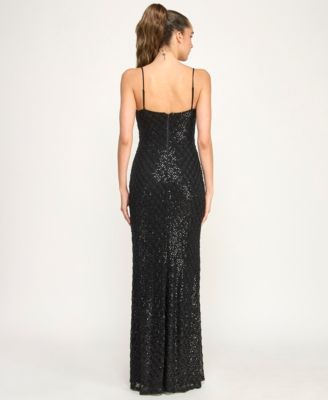 Juniors' V-Neck Sequin Gown
