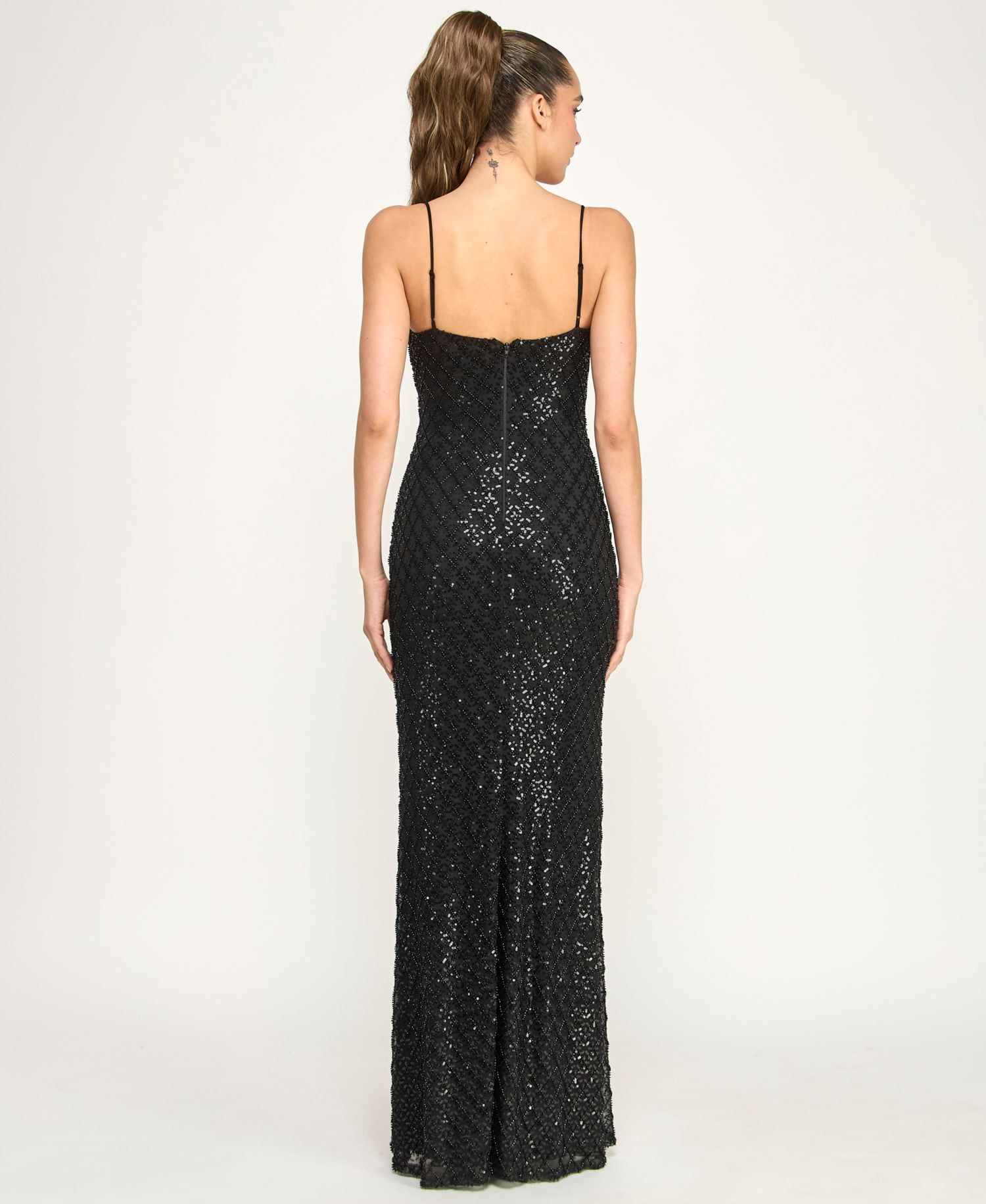 Juniors' V-Neck Sequin Gown