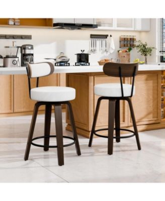 26 inches Swivel Bar Stools Set of 2, Counter Height Bar Stools with Faux Leather Upholstered Pad Wood Back for Kitchen Island, Cafe