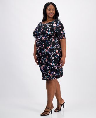Plus Size Floral-Print Faux-Wrap Dress