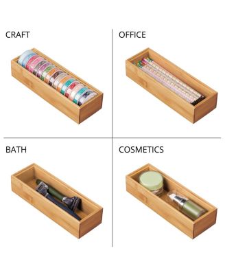 Wooden Bamboo Office Drawer Organizer Box Tray - 4 Pack
