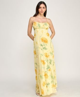 Juniors' Sleeveless Bungee Back Asymmetrical Maxi Dress