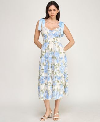 Juniors' Tie-Shoulder Ruffle Bust Midi Dress