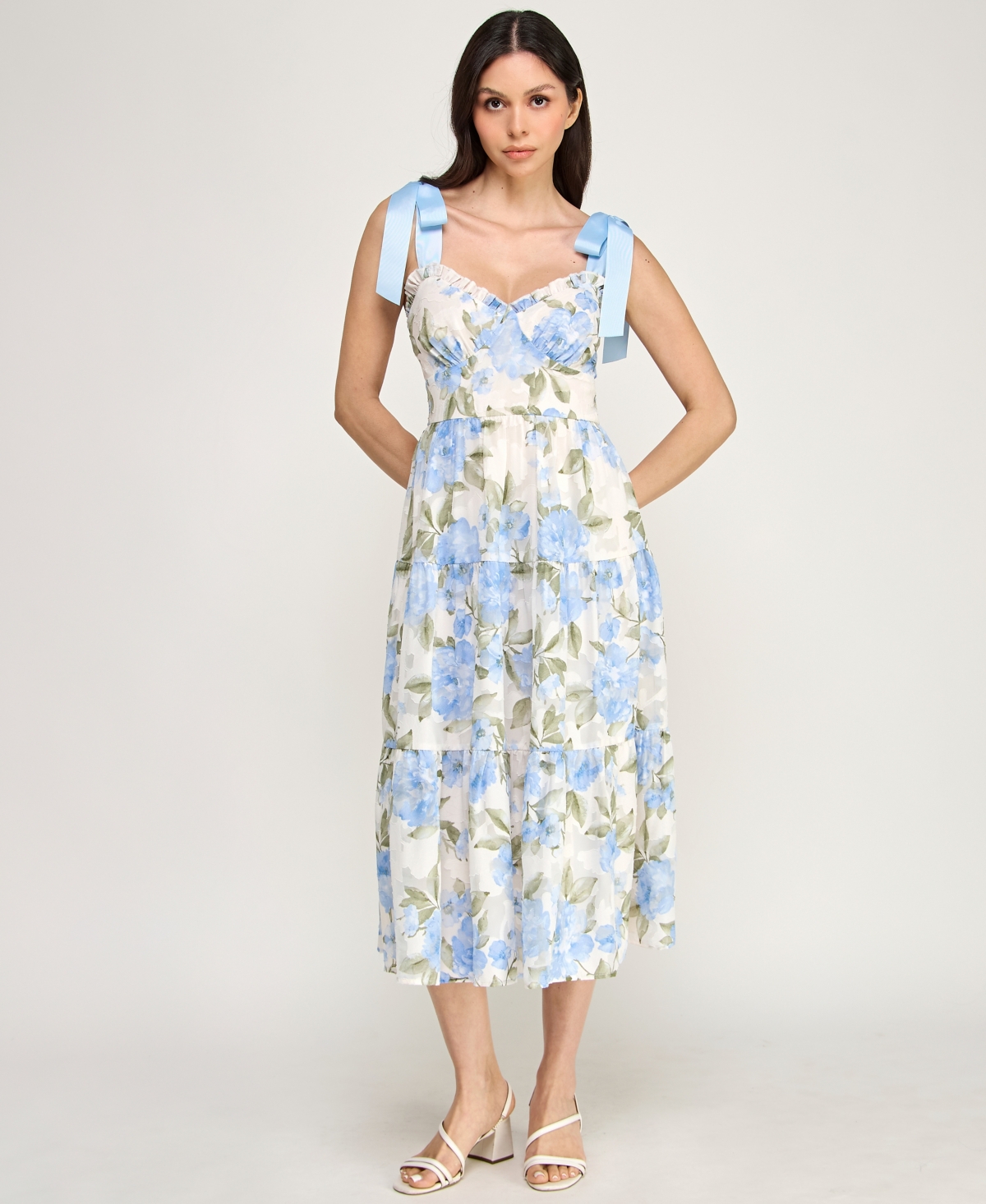 Trixxi Juniors' Tie-Shoulder Ruffle Bust Midi Dress