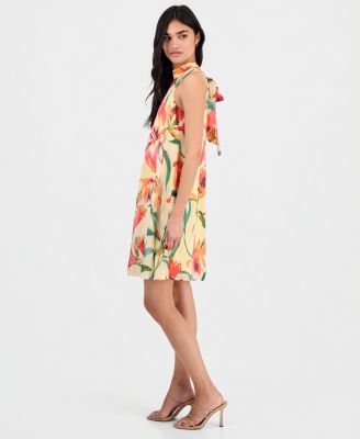 Petite Floral-Print Chiffon Trapeze Dress