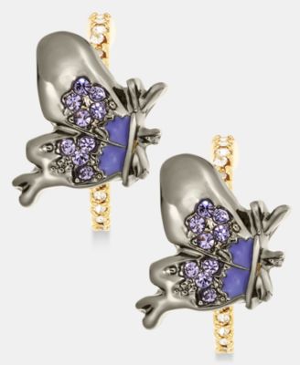 Small Pav&eacute; Butterfly C-Hoop Earrings, 0.62"