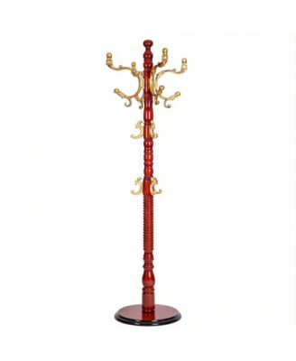 Wooden Coat Rack with Tree Design, 14 Hooks, Sturdy Base, Vintage Style