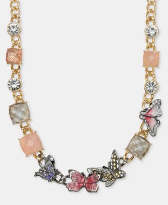 Mixed Stone Butterfly Collar Necklace, 16" + 3" extender