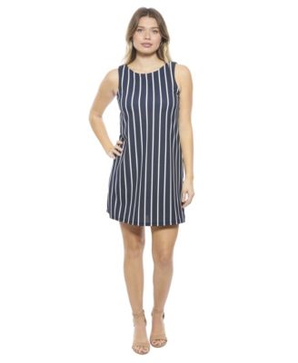 Women's Striped Round Neck Sleeveless A-Line Mini Shift Dress