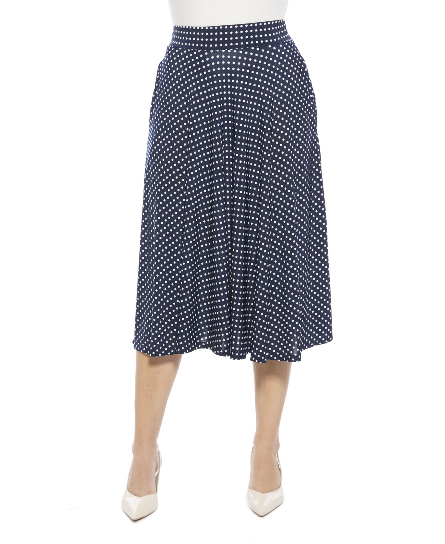 Женская юбка 24seven Comfort Apparel Polka Dot Elastic Waist Pocket A-Line Midi, цвет: С принтом — фото 1