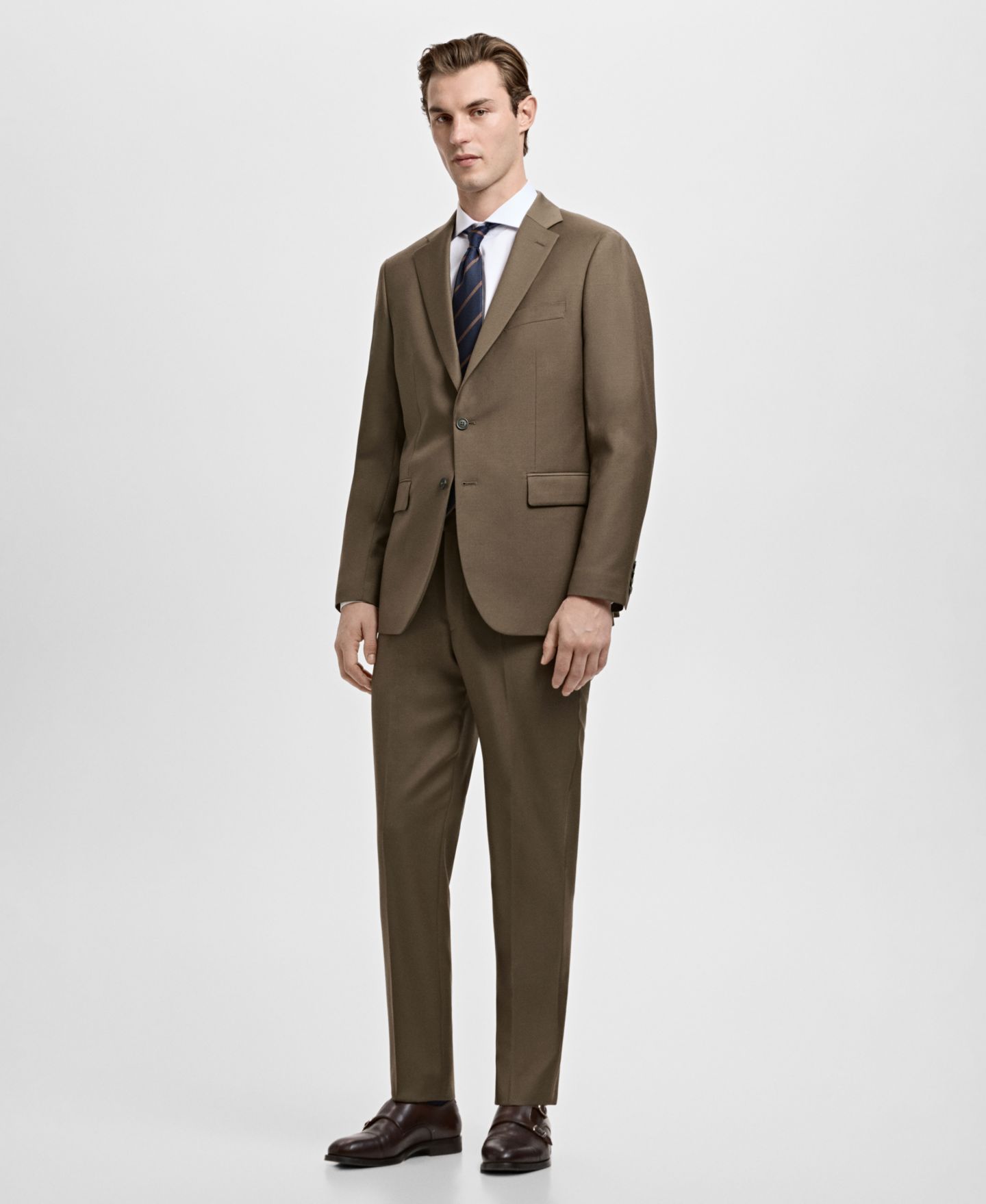 Мужской пиджак MANGO Turin Virgin Wool Suit Blazer, цвет: Коричневый — фото 2