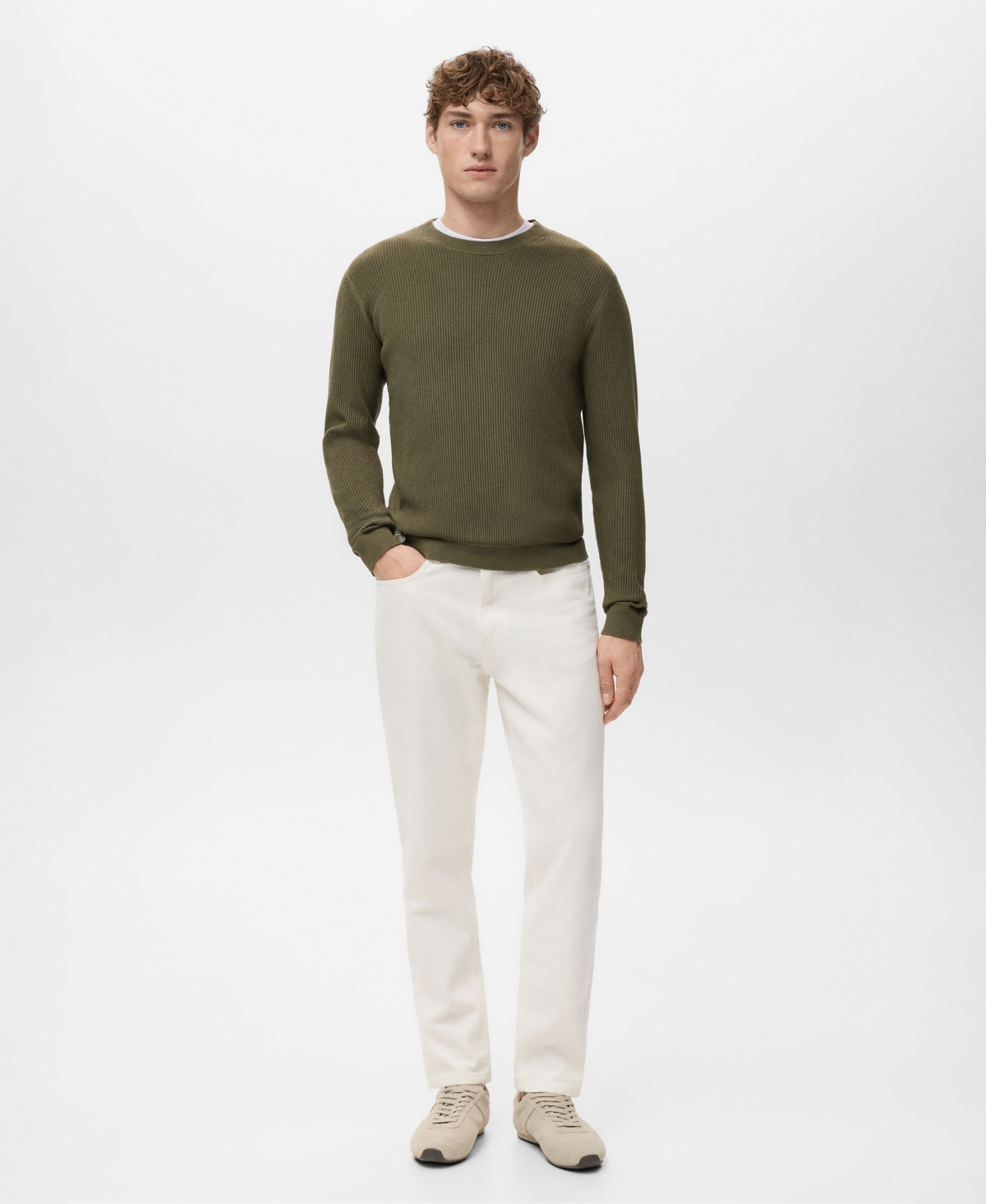 Mango Men's Fine Rib-Knit Cotton Sweater