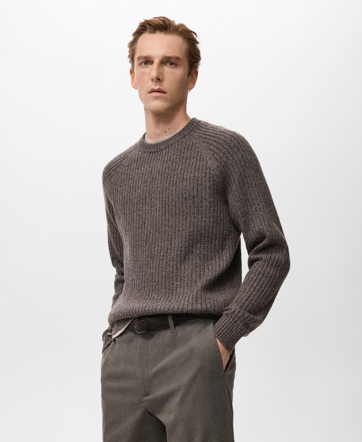 Mango Men's Wool-Blend Rib-Knit Sweater