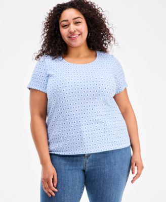 Women's Plus Size Printed Short-Sleeve Scoop-Neck Top