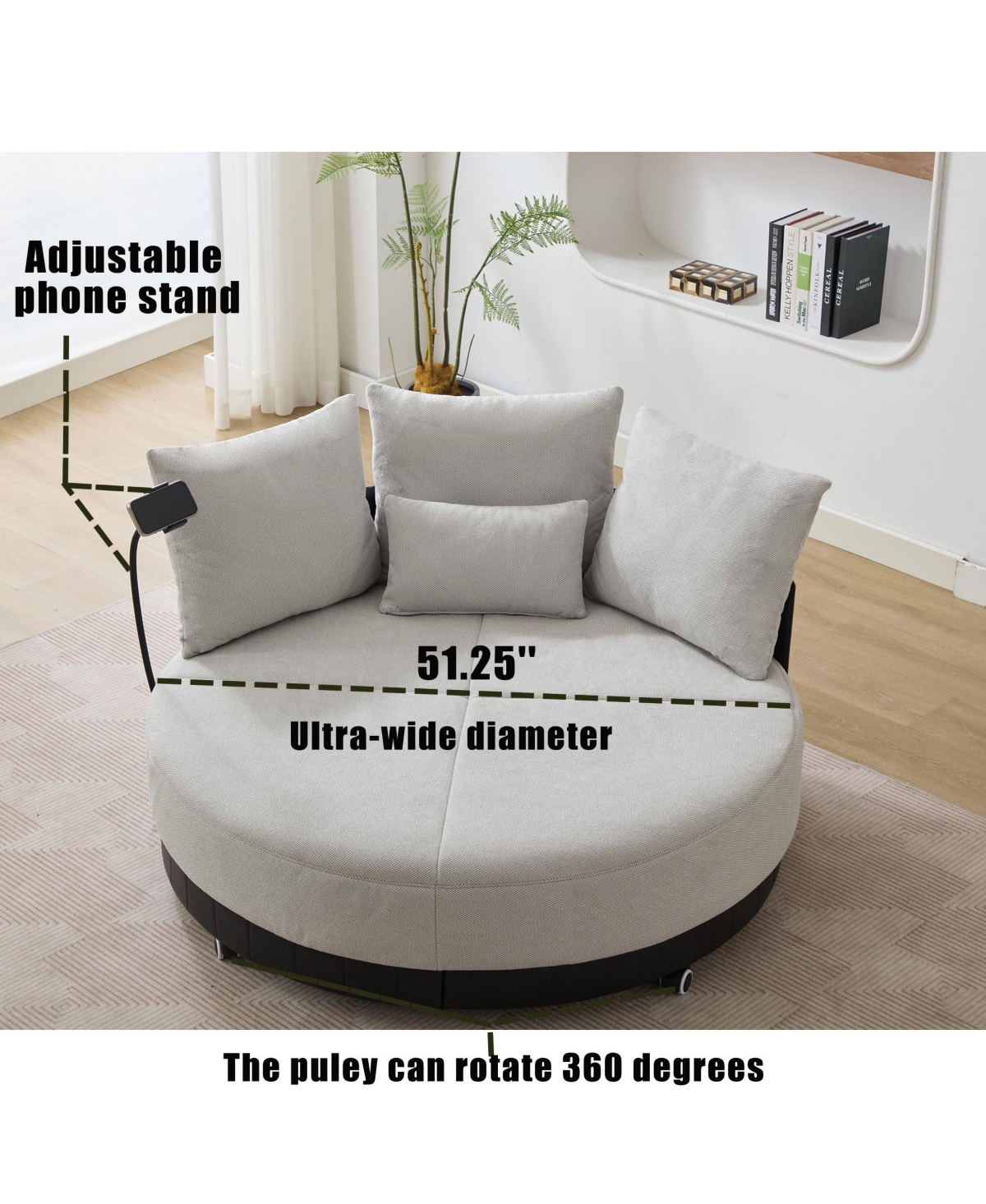 Streamdale Oversized Swivel Chair Adjustable Phone, Polyester, Gray (52.75 in)