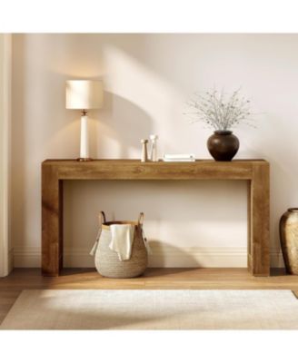 63-Inch Long Console Table, Farmhouse Wooden Sofa Table Behind Couch, Rectangular Entryway Table, Brown