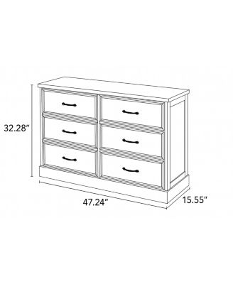  6-Drawer Horizontal Dresser, American Style Antique White MDF Chest of Drawers