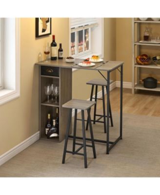 Kitchen Dining Table Set, 3 Piece Counter Height Bar Counter Table Set with Storage Drawer Shelves, Wooden Bar Table and Chairs for 2