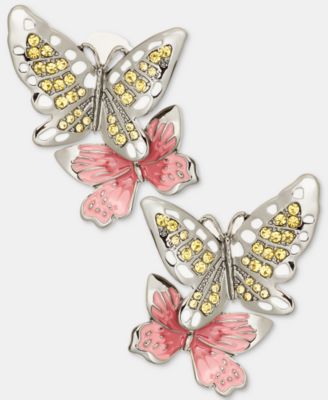 Pav&eacute; Double Butterfly Statement Button Earrings 