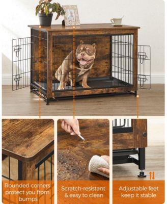 Indoor Dog Crate Furniture with Double Doors, Reversible Side Door, Removable Tray, 38.6" L, Top 154 lb