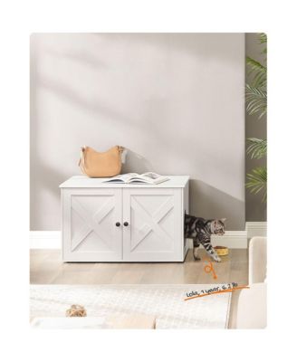 Litter Box Enclosure Cabinet with Divider, Barn-Style Doors, Hidden Litter Furniture, Multi-Use Top
