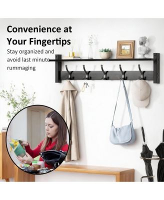 Vintage Brown Wall Coat Rack with Shelf & Hooks