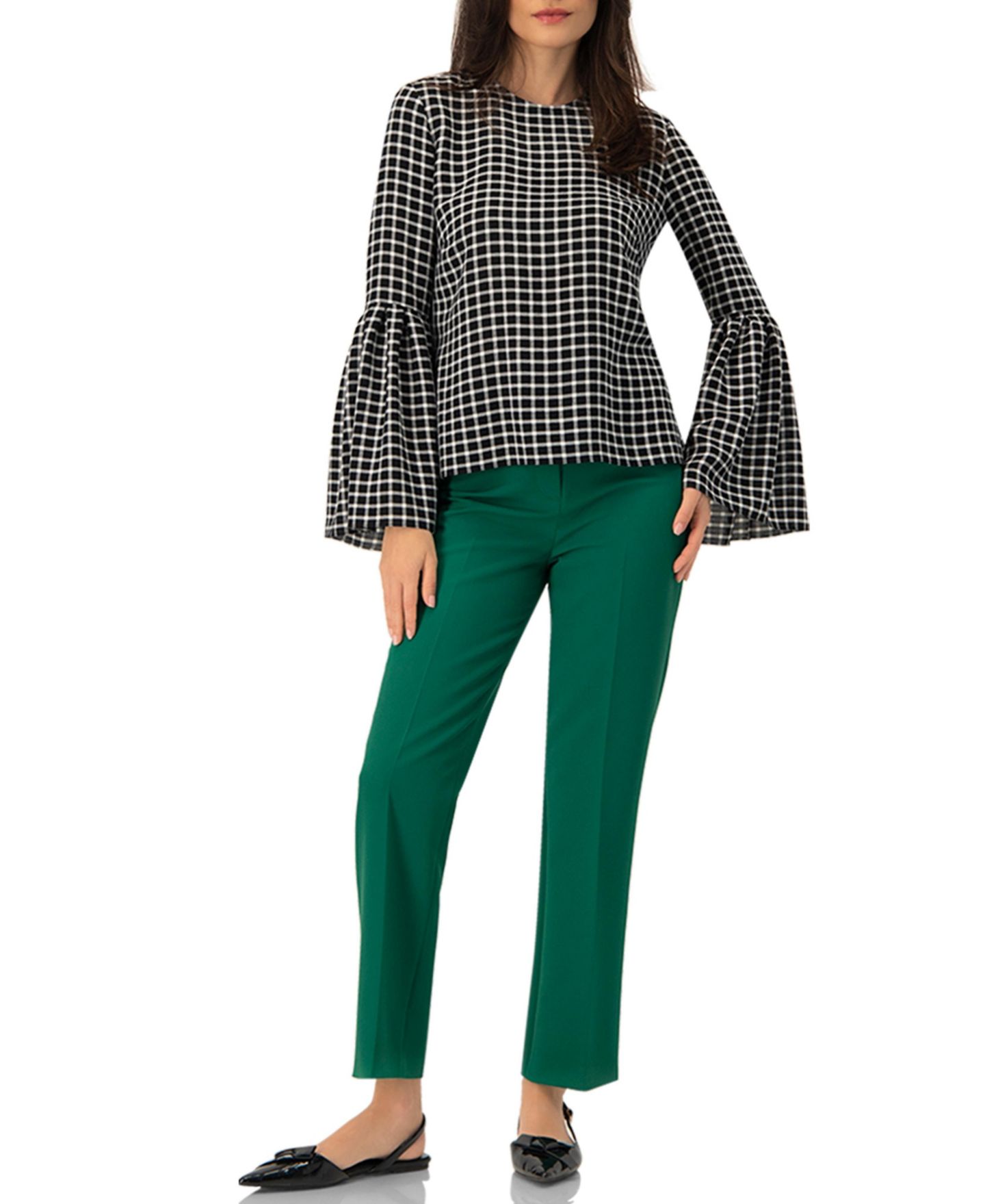 Женская блузка Ivonne Check with Puffed Sleeves, цвет: Чёрный — фото 6