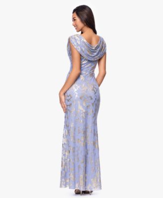 Petite Draped Neck Ball Gown